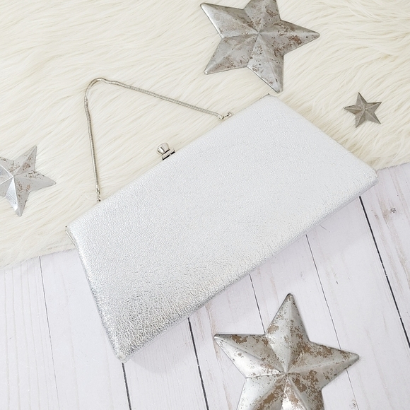 Vintage 60s 70s metallic silver clutch evening bag - Picture 1 of 8